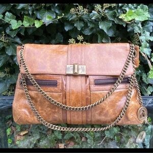 NEW!  LANVIN Hero Brown Leather Shoulder Bag With Chained Straps